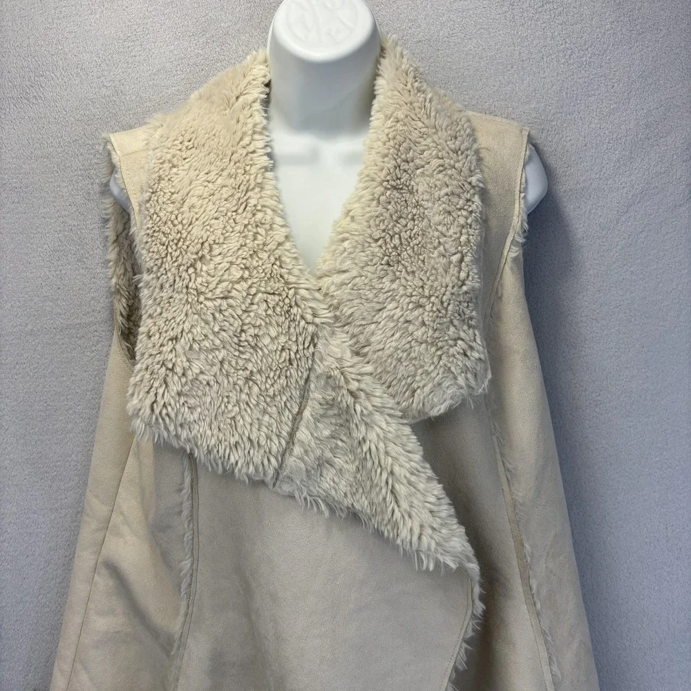 Knox Rose Faux Shearling Vest Womens Large Cream White Open Front Waterfall Cozy